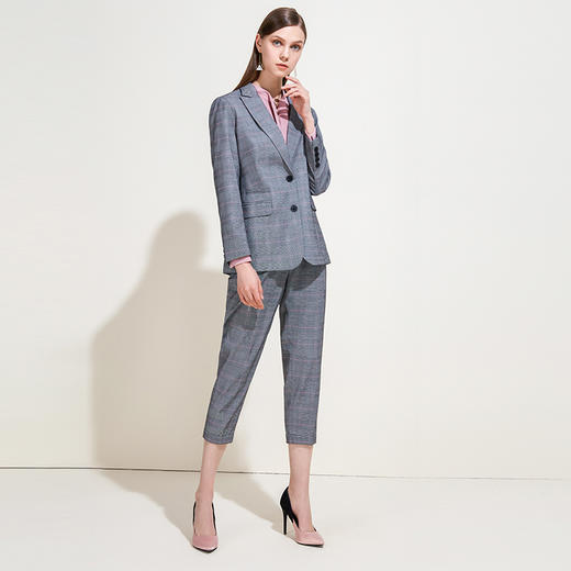 EITIE爱特爱品牌女装年春秋季宽松复古时尚格子西装外套5903608 商品图1