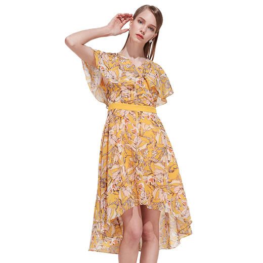 EITIE爱特爱女装夏季新短袖不规则荷叶边知性优雅印花连衣裙B1907280 商品图4