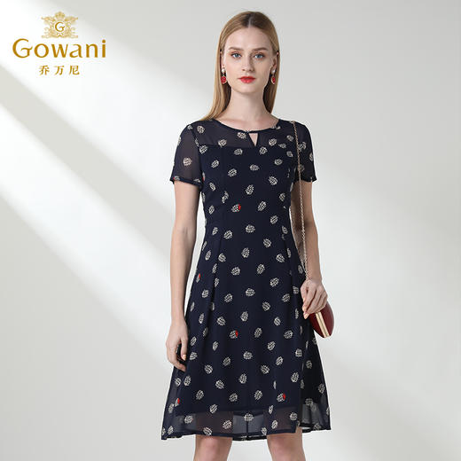 乔万尼夏装桑蚕丝印花气质修身真丝连衣裙过膝中长款EN2E560 商品图2