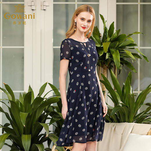 乔万尼夏装桑蚕丝印花气质修身真丝连衣裙过膝中长款EN2E560 商品图1