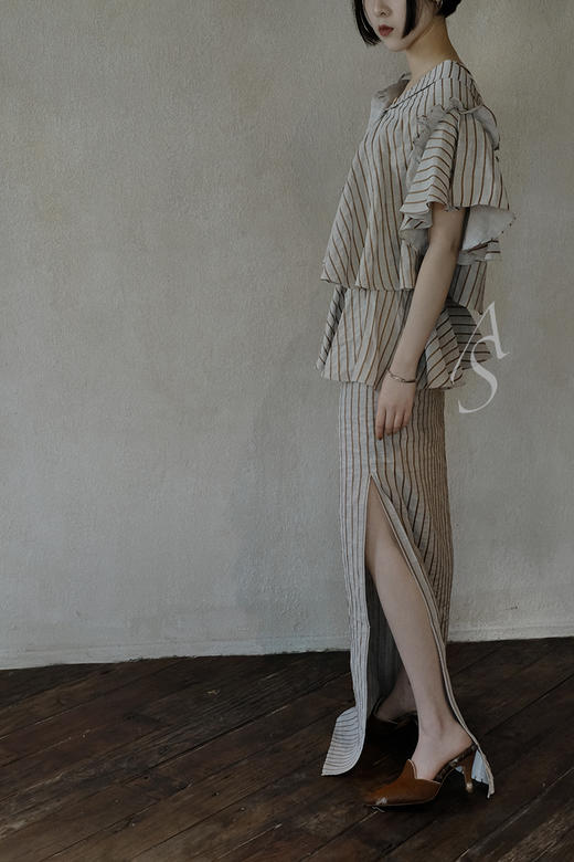 Palmer Harding  浅棕色条纹假两件长裙 商品图2