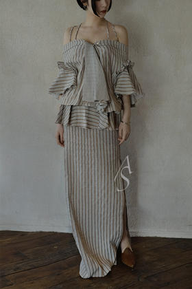 Palmer Harding  浅棕色条纹假两件长裙