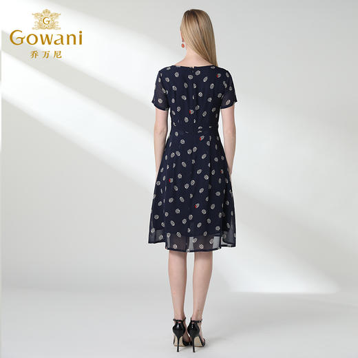 乔万尼夏装桑蚕丝印花气质修身真丝连衣裙过膝中长款EN2E560 商品图3