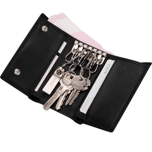 七匹狼钥匙包男士多功能牛皮时尚银行卡包 带钞位钥匙扣皮夹钱包 黑色3A1310374-01 商品图3