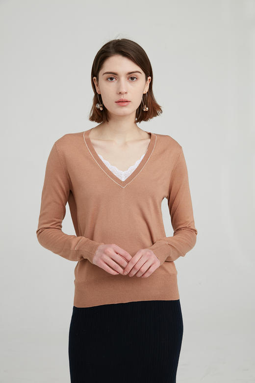 开司米丝v领蕾丝吊带背心