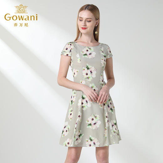 乔万尼连衣裙女夏桑蚕丝修身气质清新印花真丝a字裙中长EN2E569 商品图2