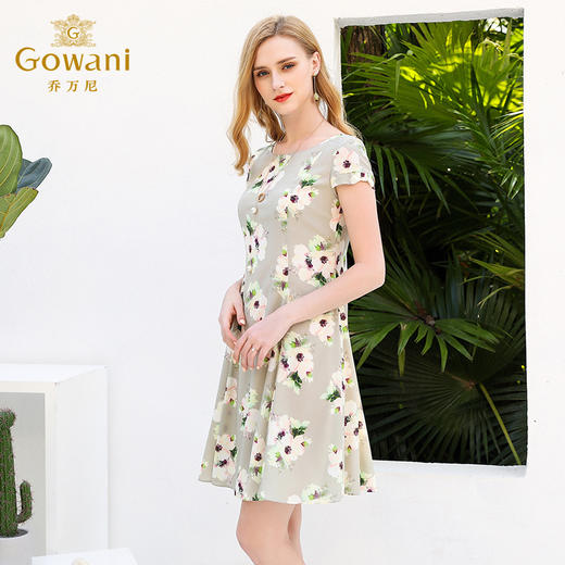 乔万尼连衣裙女夏桑蚕丝修身气质清新印花真丝a字裙中长EN2E569 商品图1