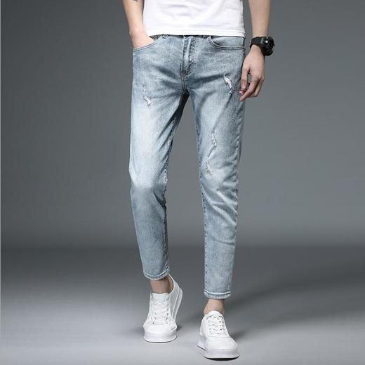 【服饰鞋包】.牛仔裤男小脚浅蓝薄春夏男式牛仔裤弹力修身九分牛仔裤男潮牌 商品图1