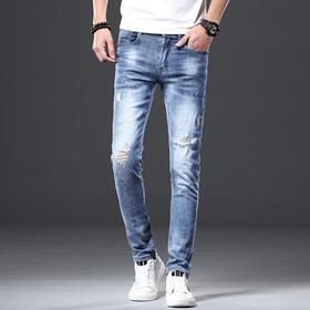 【服饰鞋包】男牛仔裤小脚春夏潮流破洞牛仔裤男弹力修身牛仔裤男潮牌
