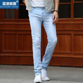 【服饰鞋包】夏薄料男式牛仔裤小脚弹力修身牛仔裤男潮浅色