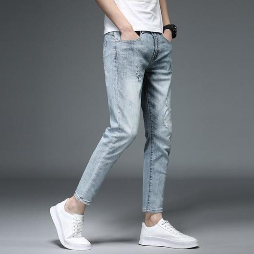 【服饰鞋包】.牛仔裤男小脚浅蓝薄春夏男式牛仔裤弹力修身九分牛仔裤男潮牌 商品图2
