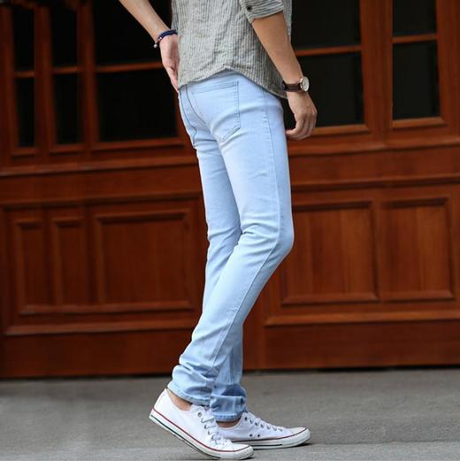 【服饰鞋包】夏薄料男式牛仔裤小脚弹力修身牛仔裤男潮浅色 商品图2