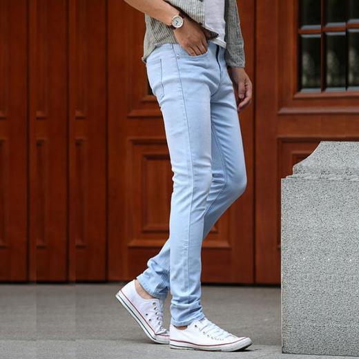 【服饰鞋包】夏薄料男式牛仔裤小脚弹力修身牛仔裤男潮浅色 商品图3