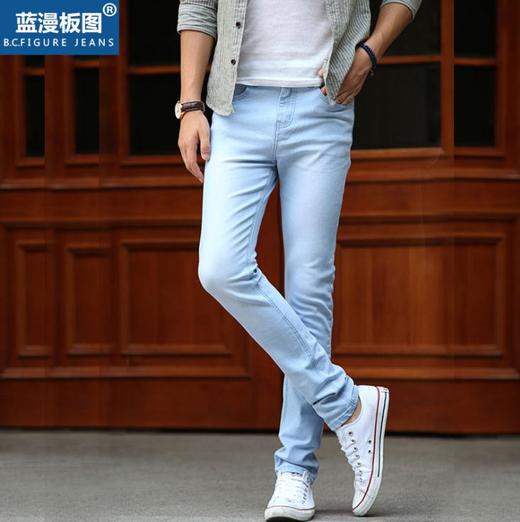 【服饰鞋包】夏薄料男式牛仔裤小脚弹力修身牛仔裤男潮浅色 商品图1