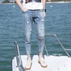 【服饰鞋包】破洞牛仔裤男式修身小脚牛仔裤割烂纯棉浅白蓝九分牛仔裤男潮 商品缩略图0