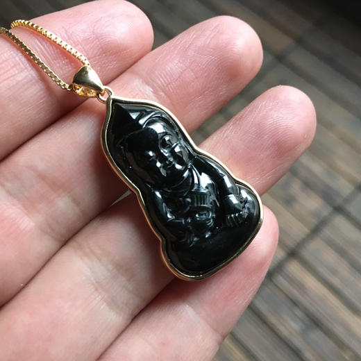 冰种墨翠宝宝佛18k黄金镶嵌 商品图5