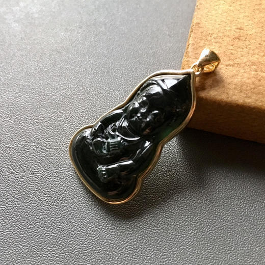 冰种墨翠宝宝佛18k黄金镶嵌 商品图0