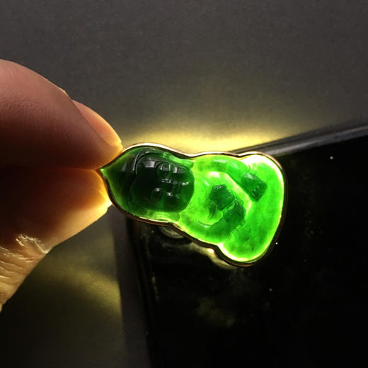 冰种墨翠宝宝佛18k黄金镶嵌 商品图6