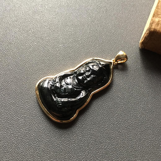 冰种墨翠宝宝佛18k黄金镶嵌 商品图1