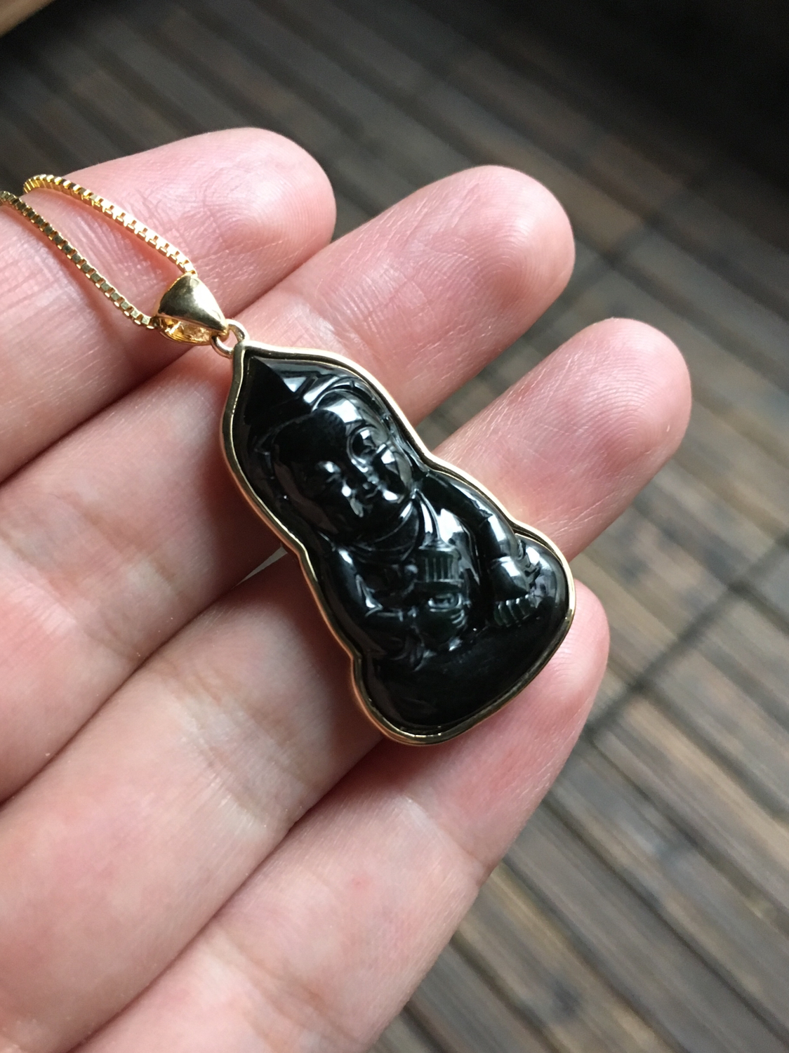 冰种墨翠宝宝佛18k黄金镶嵌