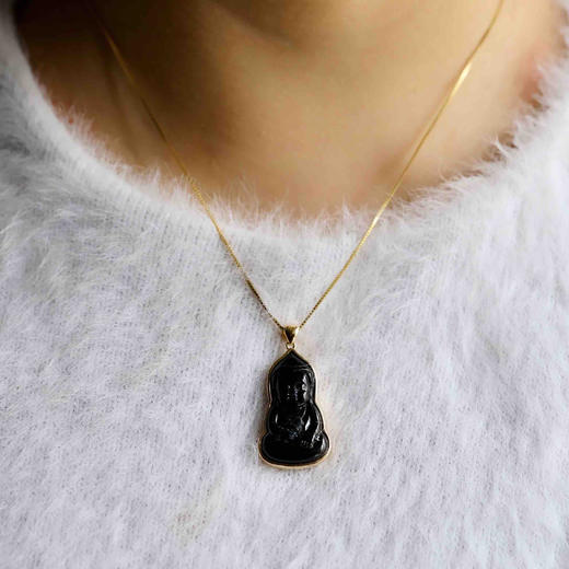 冰种墨翠宝宝佛18k黄金镶嵌 商品图8