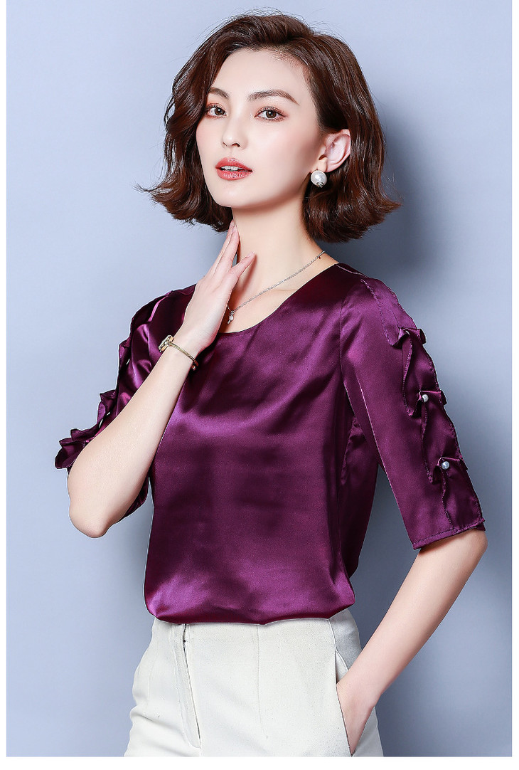 yh-974336夏季薄款仿真丝宽松洋气雪纺衫