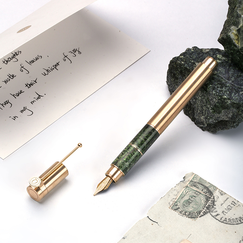 入石经典钢笔（常青款）| 雨林绿大理石+黄铜，奢华雅致，私人定制，精美礼盒