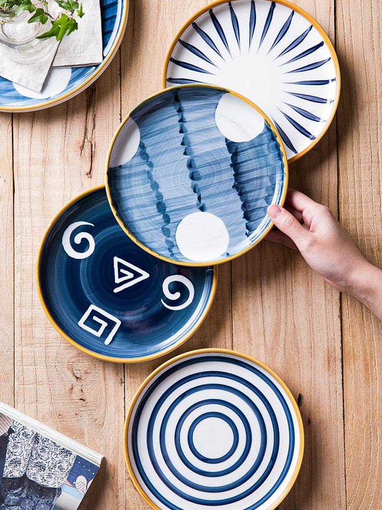 摩登主妇 青谣 日式创意手绘釉下彩新骨瓷陶瓷餐具家用平盘深盘子