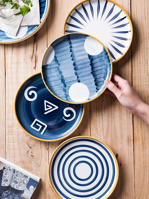 摩登主妇 青谣 日式创意手绘釉下彩新骨瓷陶瓷餐具家用平盘深盘子 商品图0