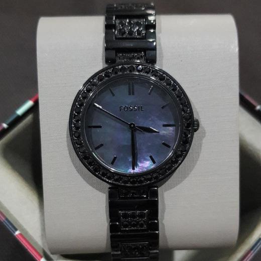 现货fossil化石黑色镶钻女士手表26mm表盘