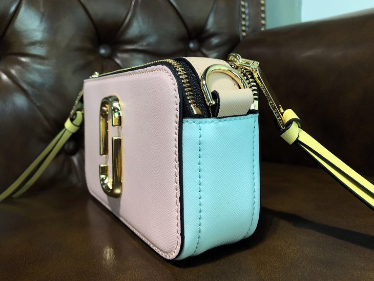 mj波点宽肩带相机包马卡龙色真皮单肩斜挎小方包