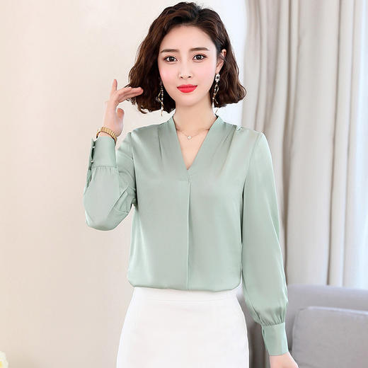 【服饰鞋包】真丝衬衫女春装新款韩版宽松气质桑蚕丝V领显瘦长袖衬衣 商品图2