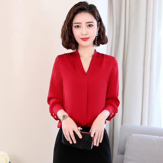 【服饰鞋包】真丝衬衫女春装新款韩版宽松气质桑蚕丝V领显瘦长袖衬衣 商品图1