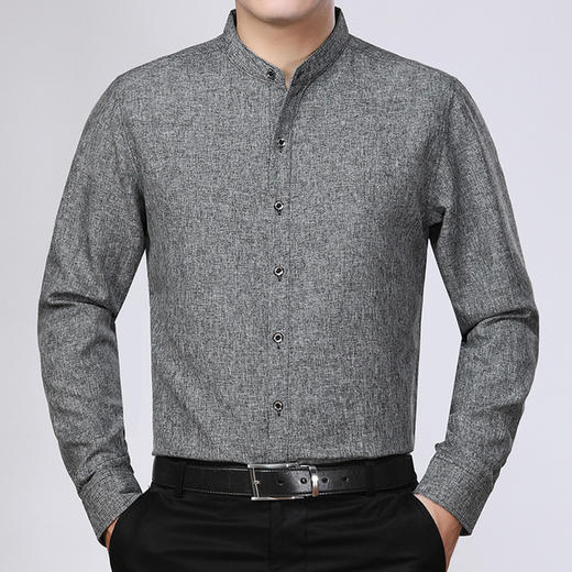 【服饰鞋包】中老年立领长袖衬衫男棉麻透气休闲秋季纯色宽松爸爸装男衬衫 商品图2