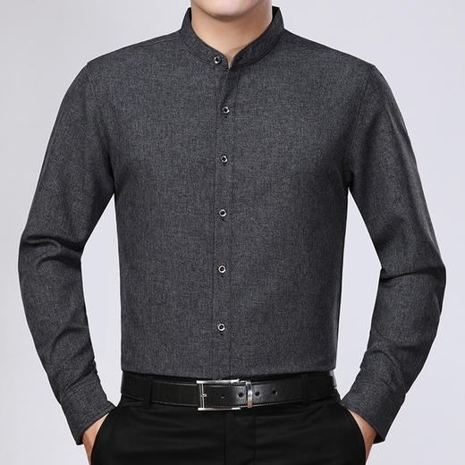 【服饰鞋包】中老年立领长袖衬衫男棉麻透气休闲秋季纯色宽松爸爸装男衬衫 商品图1