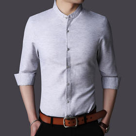 【服饰鞋包】春季新款全棉衬衫时尚修身纯色长袖亚麻衬衣男式新款上衣