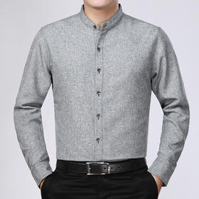 【服饰鞋包】中老年立领长袖衬衫男棉麻透气休闲秋季纯色宽松爸爸装男衬衫