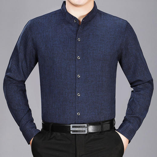 【服饰鞋包】中老年立领长袖衬衫男棉麻透气休闲秋季纯色宽松爸爸装男衬衫 商品图3