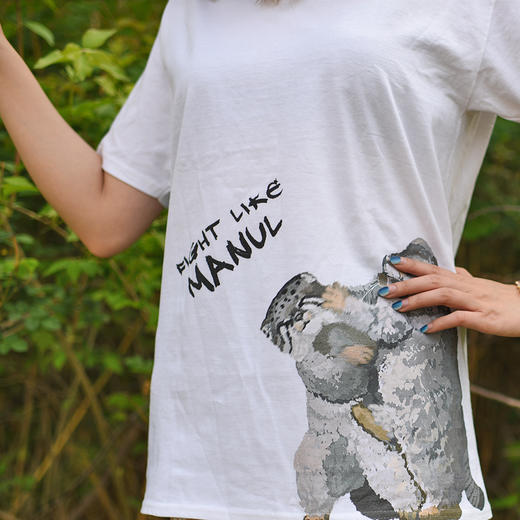 博物小馆 原创 |天然呆 动物 T恤 兔狲款 短袖 白色 灰色 商品图3