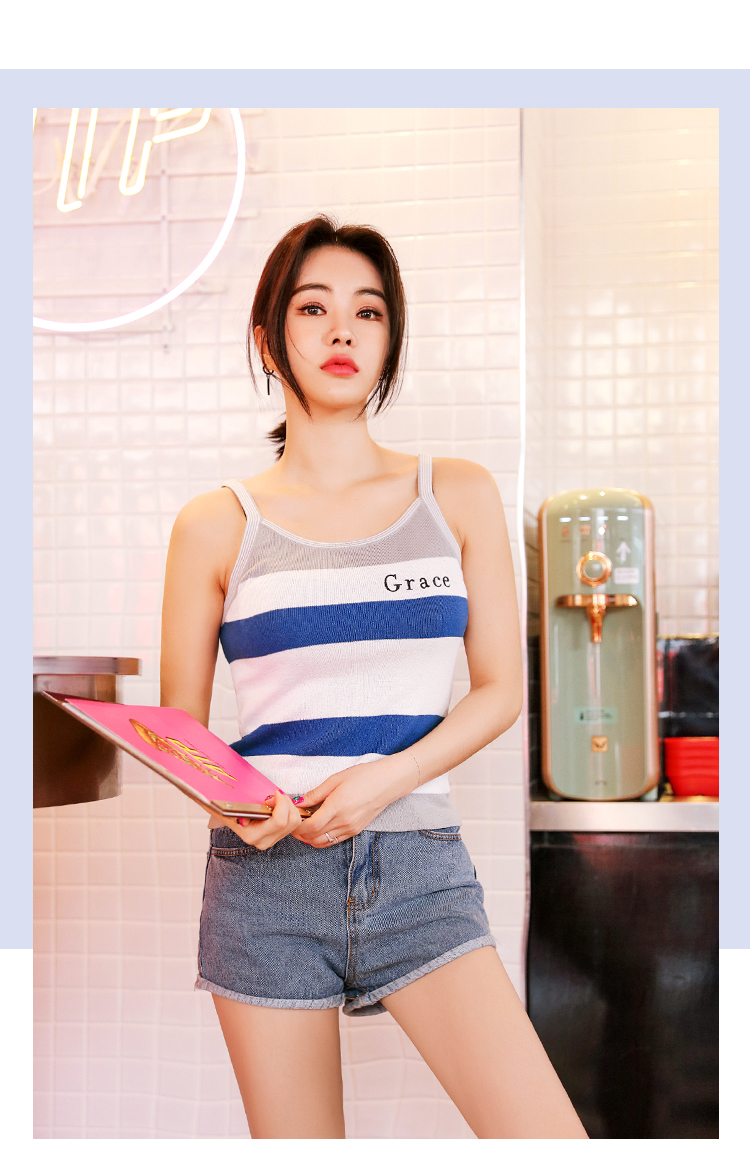 韩都衣舍2021夏装新款女装韩版条纹修身打底吊带背心nw12055棽