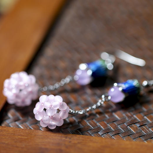 精致景泰蓝编织创意葡萄球配件玉石耳环 商品图3