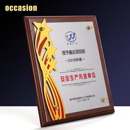 木质奖牌定制定做五角星金属荣誉授权牌证书颁奖创意高档木托牌匾 商品图2