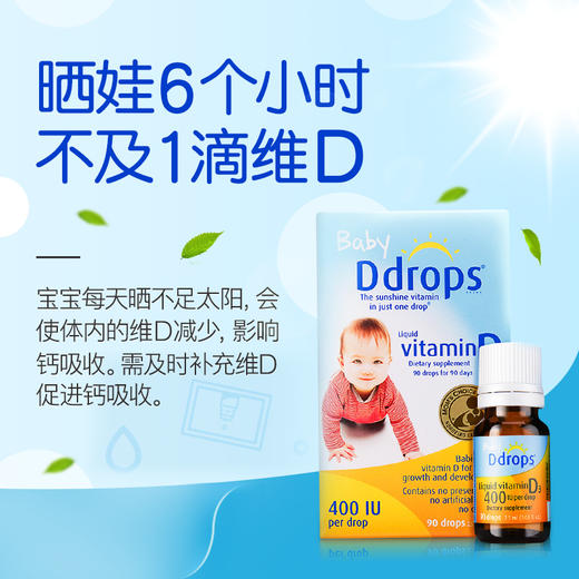 「每日一滴，促进钙吸收 」Ddrops婴幼儿童补钙维生素D3滴剂2.5ml/瓶（加版美版随机发)香港直邮 商品图1