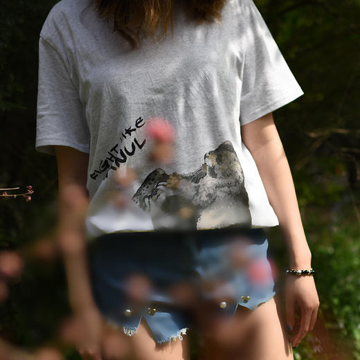 博物小馆 原创 |天然呆 动物 T恤 兔狲款 短袖 白色 灰色 商品图1