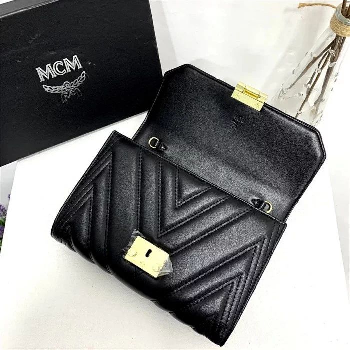 mcm菱格链条包真皮女款单肩包黑色百塔款夏季必备