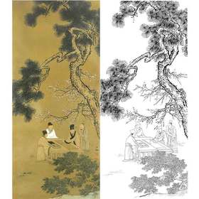 陈少梅竖幅工笔山水人物白描底稿-《诗会》-多种白描尺寸可选-CR66
