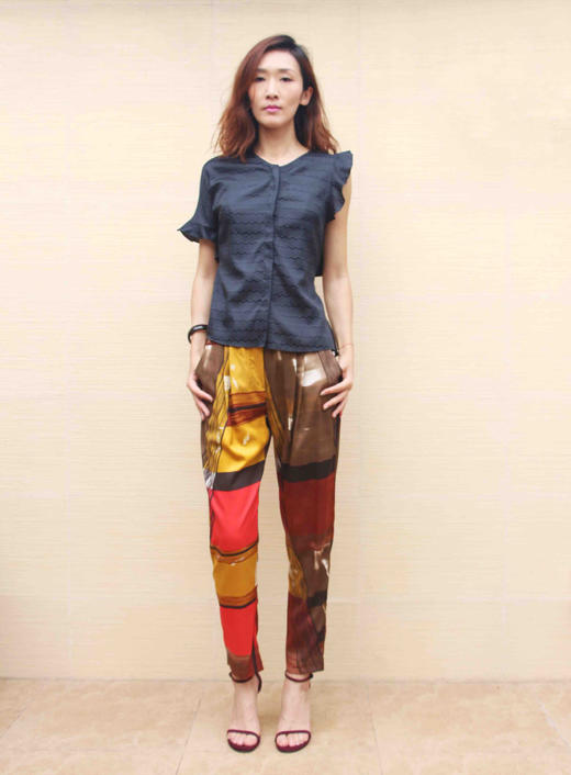 TYNVIE 抽象印花真丝休闲裤 商品图0