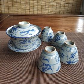 刀字青花茶器（五件套，七八十年代）