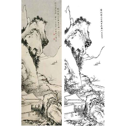 陈少梅竖幅工笔山水白描底稿cr64