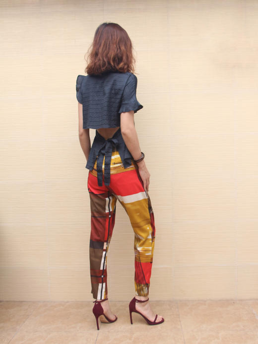 TYNVIE 抽象印花真丝休闲裤 商品图1